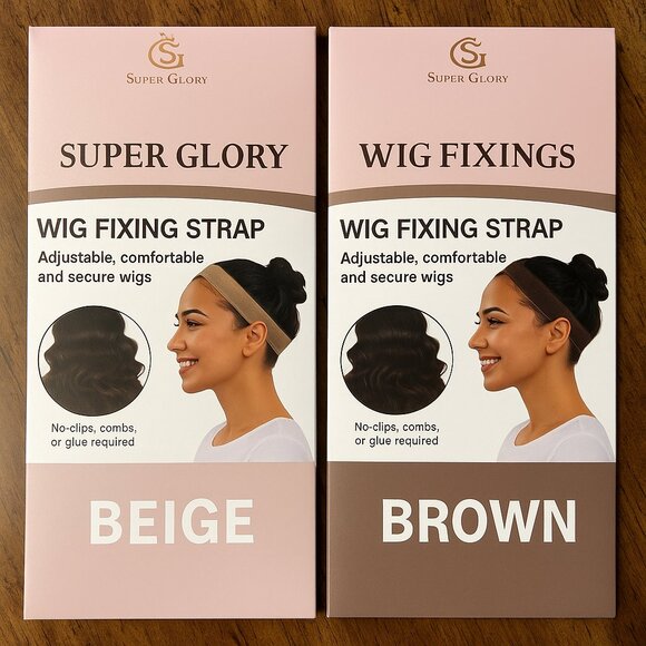 2 Wig Fixing Straps – Beige & Brown – Adjustable – No Glue Required - Picture 1 of 6